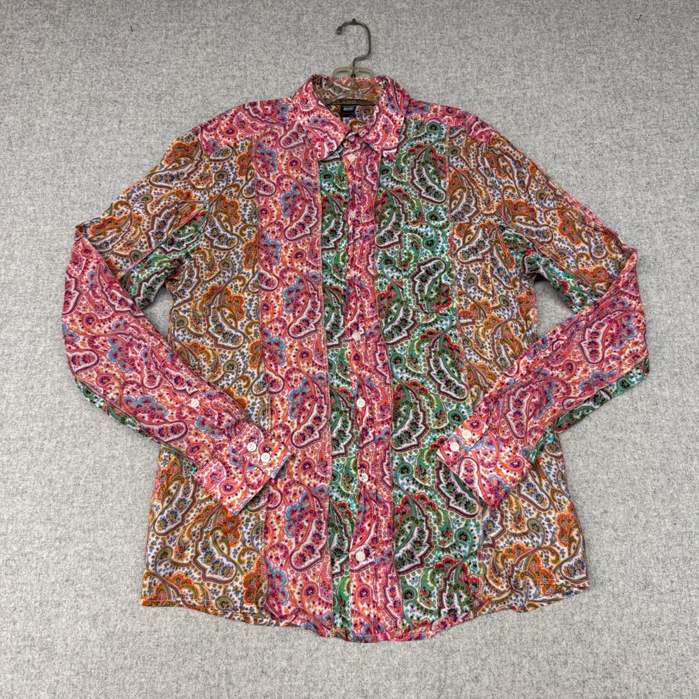 Roberto Cavalli Class Paisley Patchwork Button Down Shirt Size 12 Multi Cotton